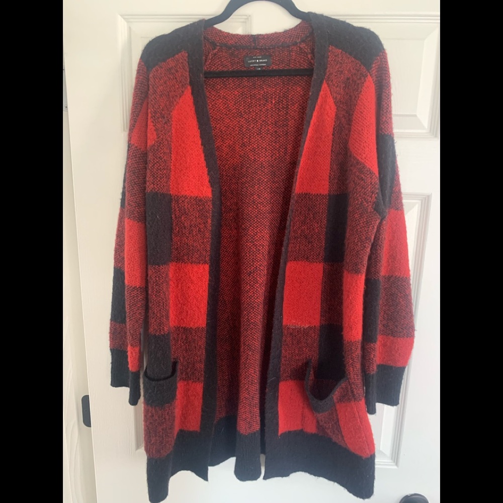 Lucky Brand Buffalo Plaid Cardigan size Large
